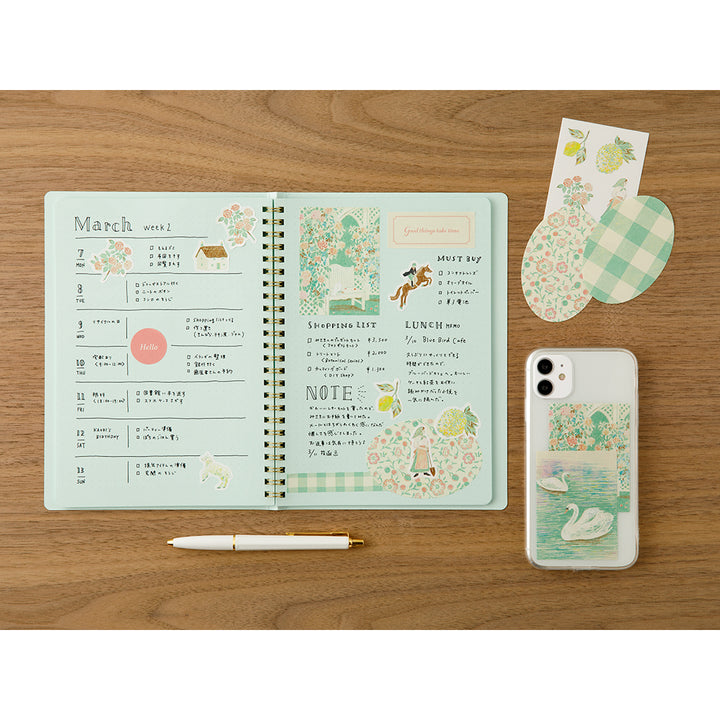 Midori Yuka Takamaru Decoration Stickers - Yellow Green — angle view
