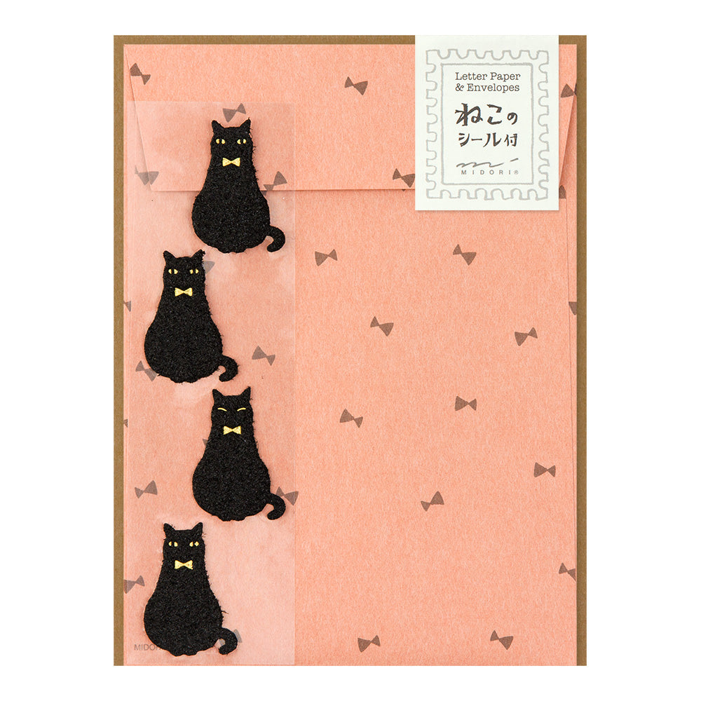 Midori Letter Set With Black Cat Stickers — front view