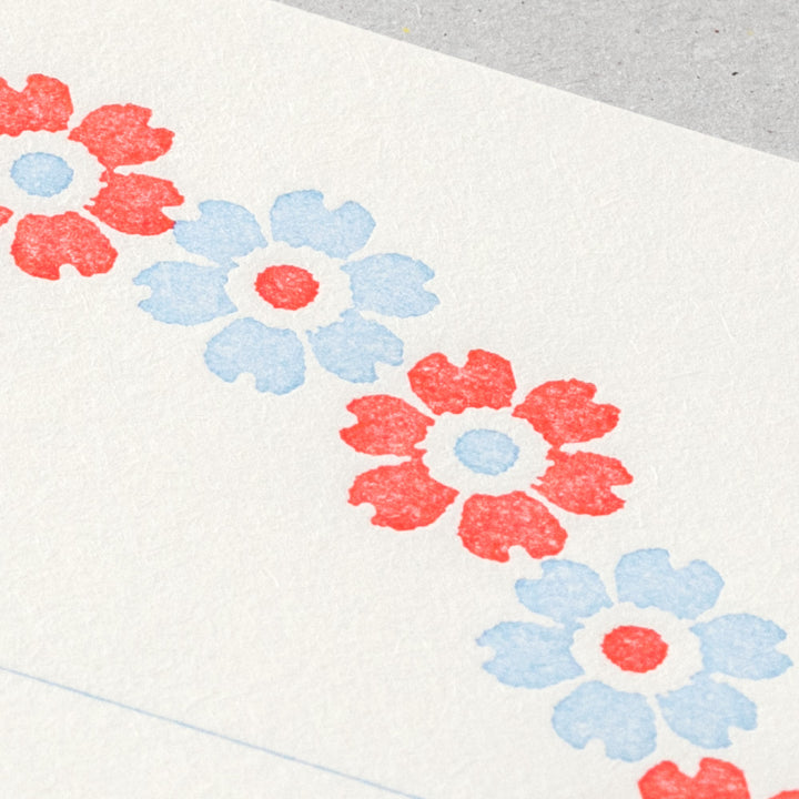 Midori Letter Set 478 Letterpress Flower Frame Light Blue