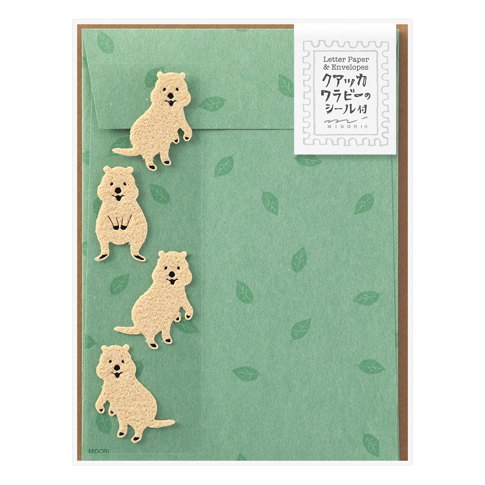 Midori Letter Set With Quakka Rabbit Pattern Stickers — front view