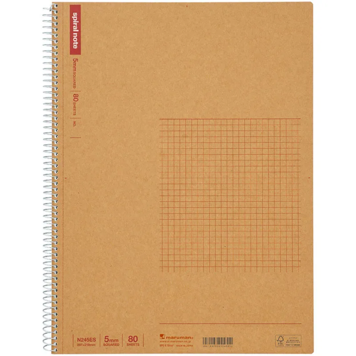 Maruman A4 Spiral Note BASIC Graph 80 Sheets — Maruman notes/memos — premium stationery and lifestyle, at Cityluxe Singapore