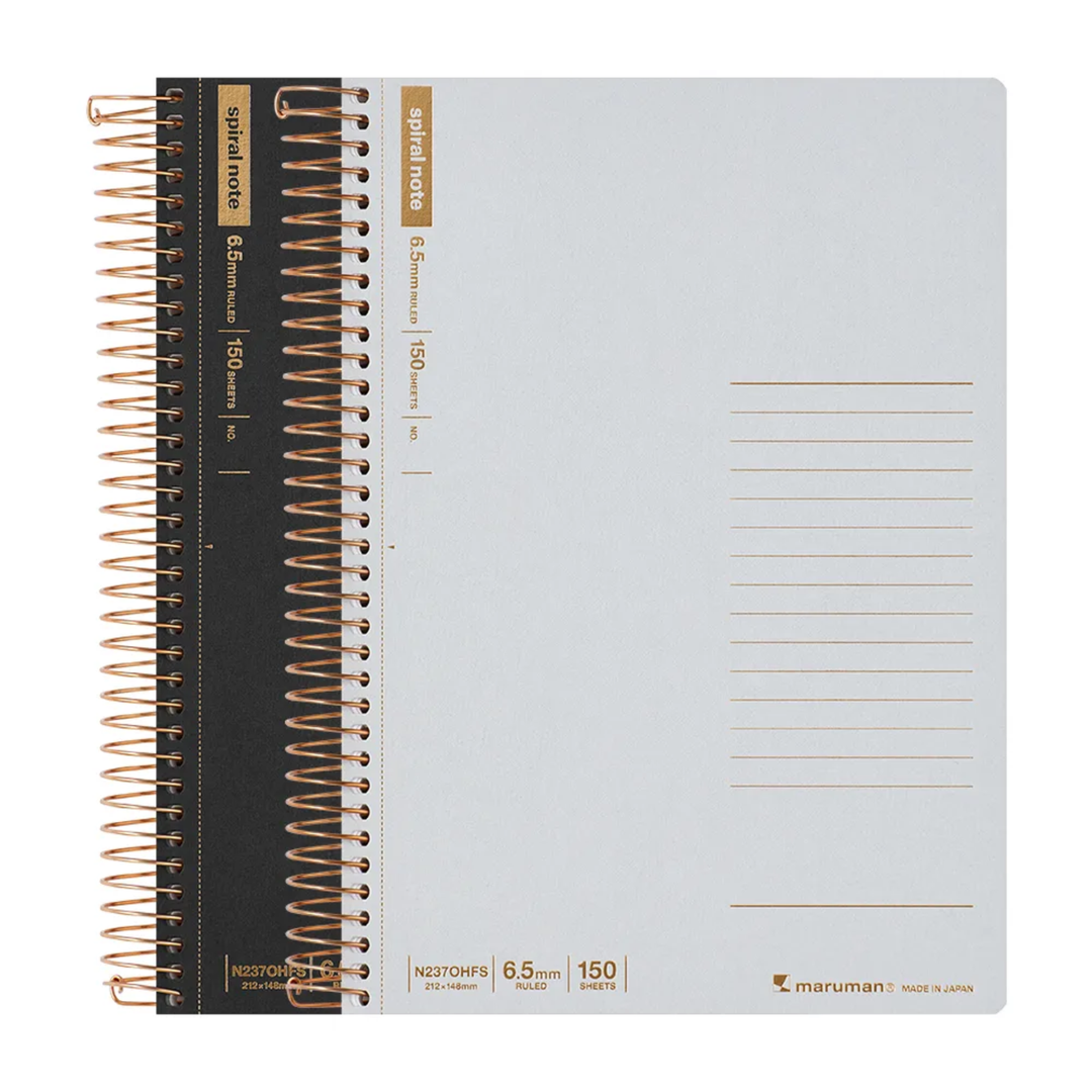 Maruman A5 Spiral Note BASIC 6.5mm 150 Sheet - Grey — in use