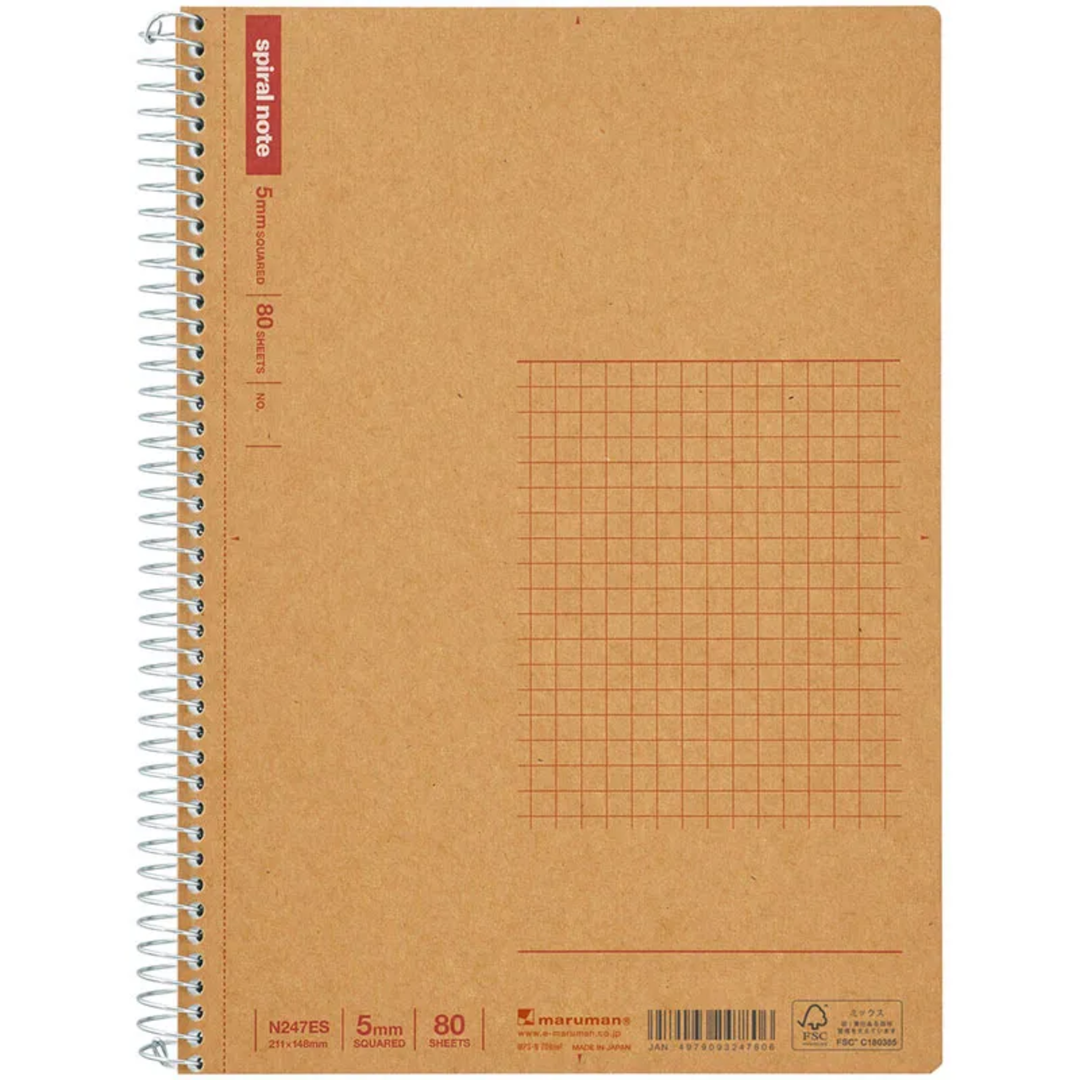 Maruman A5 Spiral Note BASIC Graph 80 Sheets — Maruman notes/memos — premium stationery and lifestyle, at Cityluxe Singapore