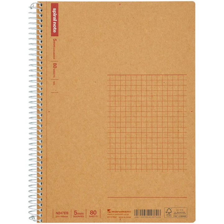Maruman A5 Spiral Note BASIC Graph 80 Sheets — Maruman notes/memos — premium stationery and lifestyle, at Cityluxe Singapore