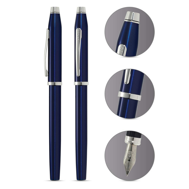 Cross Century II Fountain Pen in Translucent Blue Lacquer — Cross fountain pen — precision nib writing instrument, at Cityluxe Singapore stationery store
