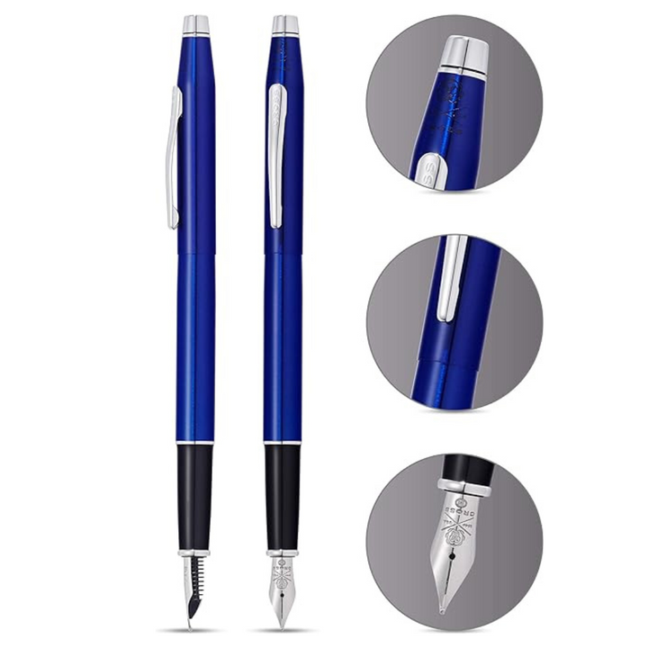 Cross Classic Century Fountain Pen in Blue Lacquer — Cross fountain pen — precision nib writing instrument, at Cityluxe Singapore stationery store