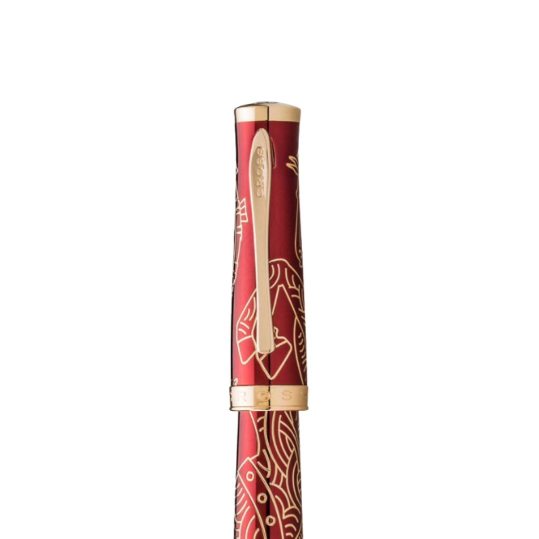 Cross Sauvage Year of the Horse Fountain Pen - Red — writing at an angle