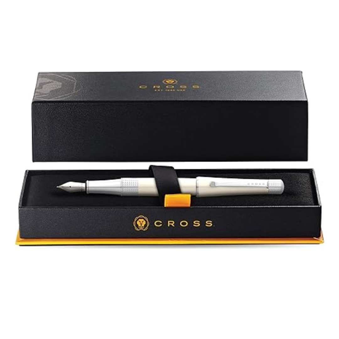 Cross Beverly Fountain Pen - White Lacquer — writing at an angle
