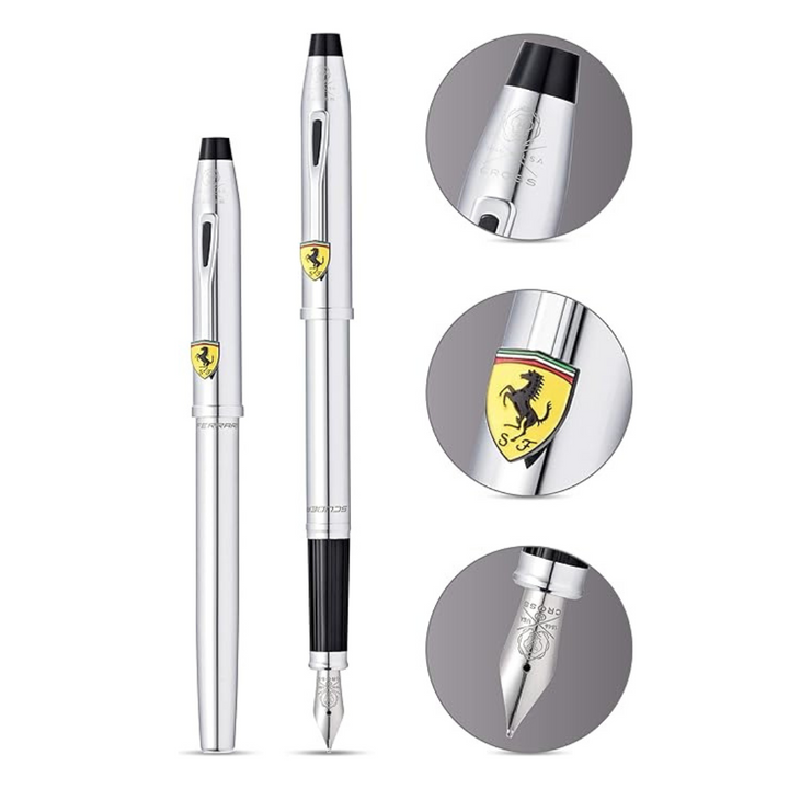 Cross Ferrari Century II Fountain Pen - Glossy Chrome — writing at an angle