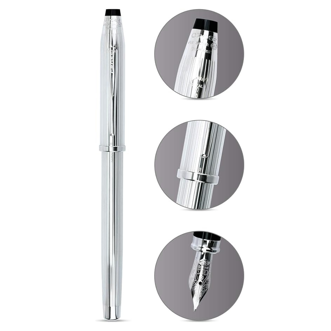 Cross Century II Fountain Pen in Sterling Silver — Cross fountain pen — precision nib writing instrument, at Cityluxe Singapore stationery store