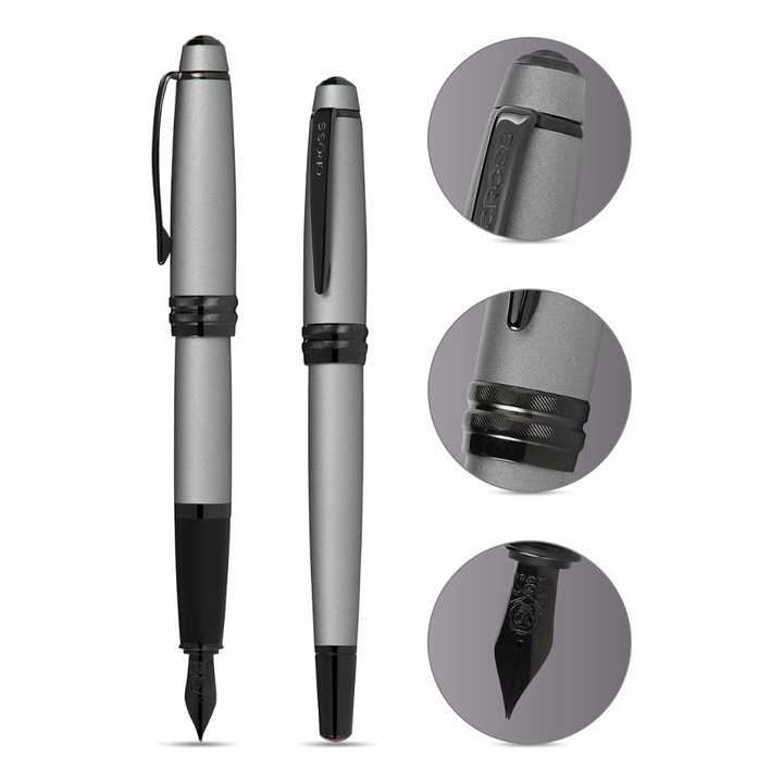 Cross Bailey Fountain Pen in Matte Gray — Cross fountain pen — precision nib writing instrument, at Cityluxe Singapore stationery store