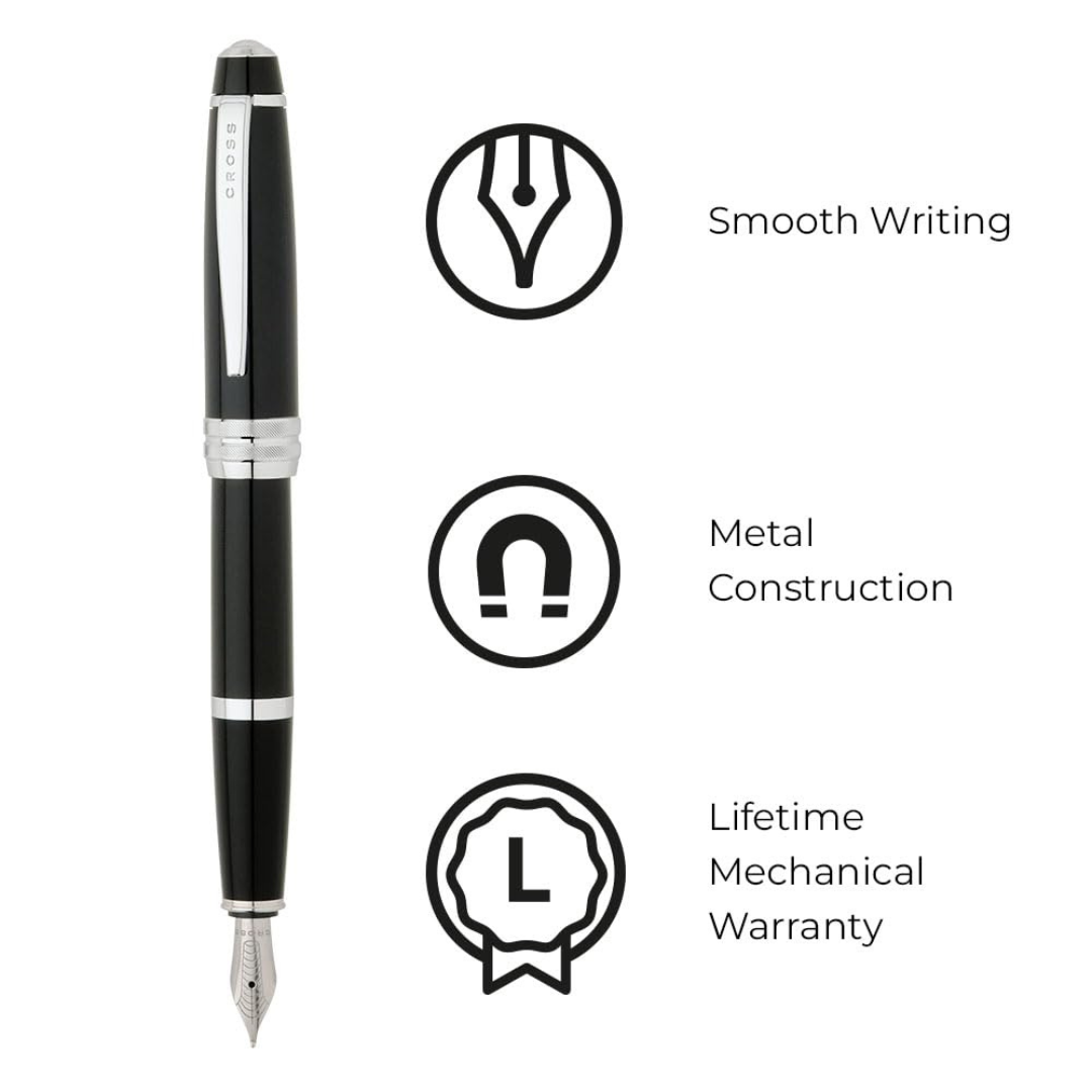 Cross Bailey Fountain Pen in Black Lacquer (Medium) — Cross fountain pen — precision nib writing instrument, at Cityluxe Singapore stationery store