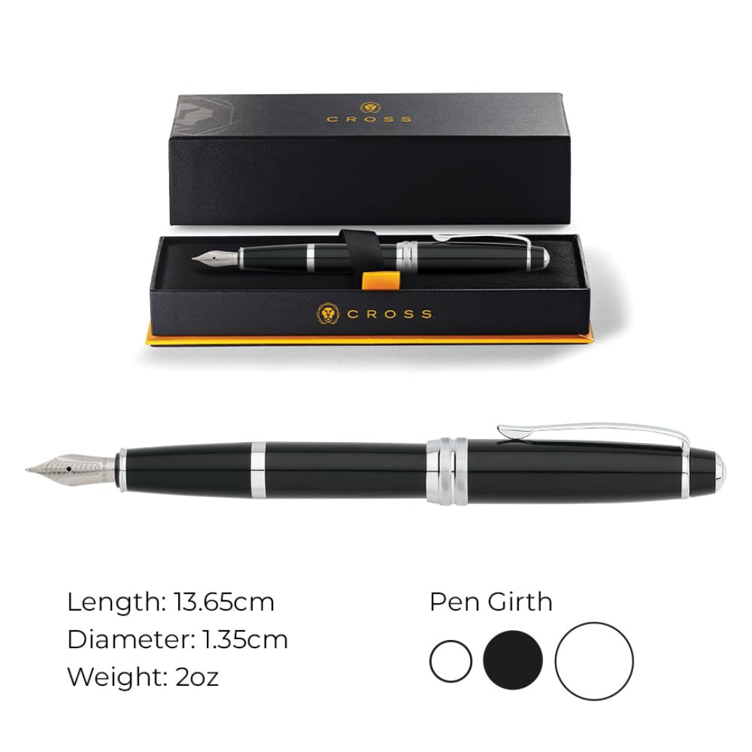 Cross Bailey Fountain Pen in Black Lacquer (Medium) — Cross fountain pen — precision nib writing instrument, at Cityluxe Singapore stationery store