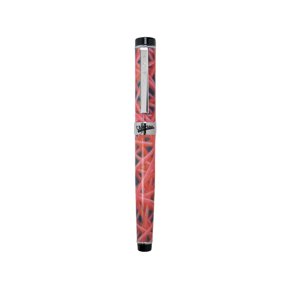 Acme Studio Standard Rollerball Pens Red Tube — uncapped with cap posted