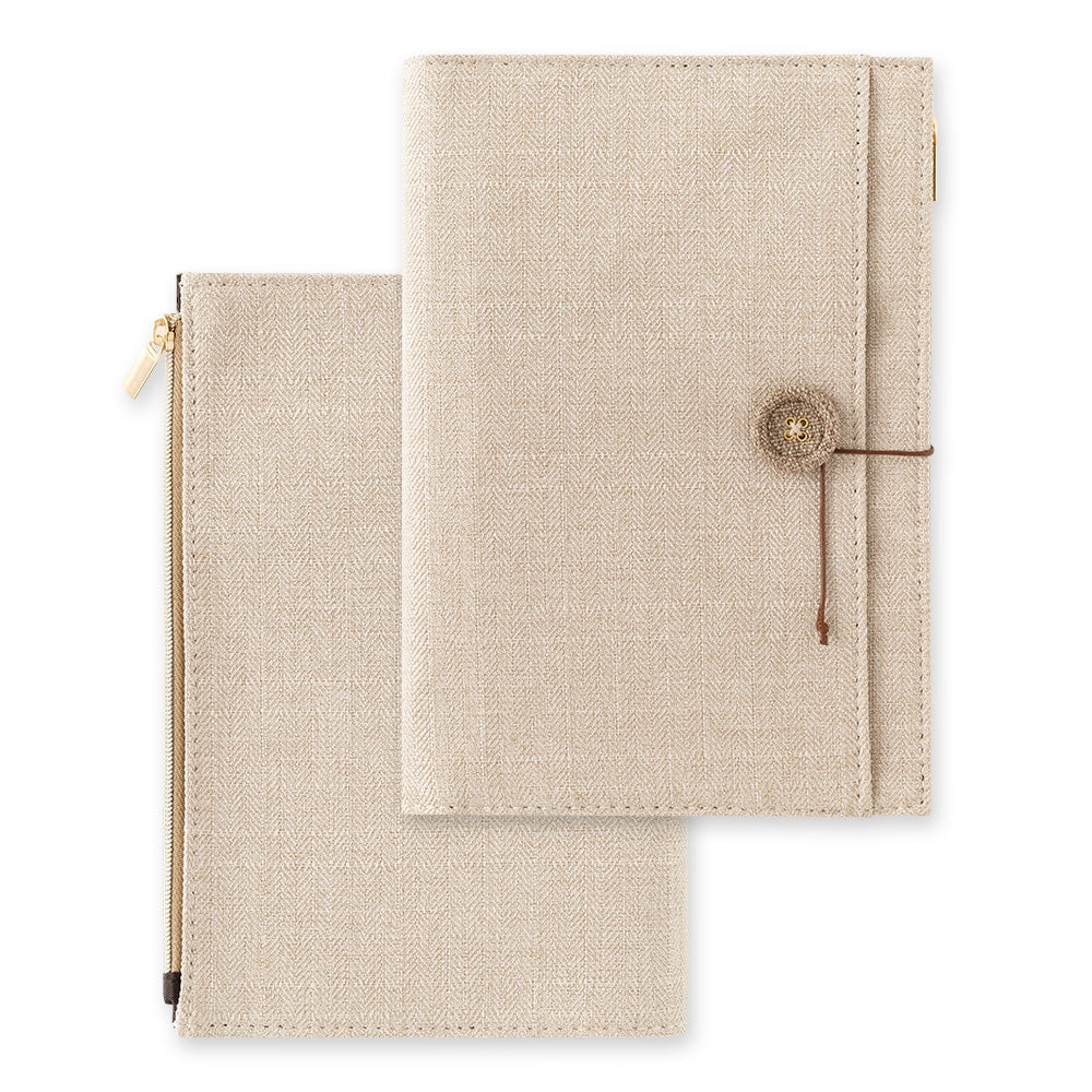Midori Yuru Log Notebook Cover [B6] - Cloth Beige — open spread