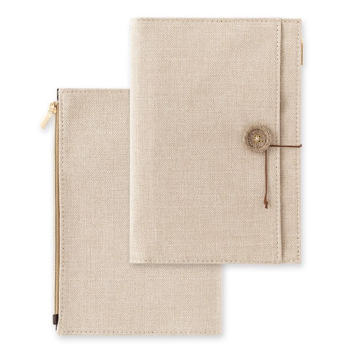 Midori Yuru Log Notebook Cover [B6] - Cloth Beige — open spread