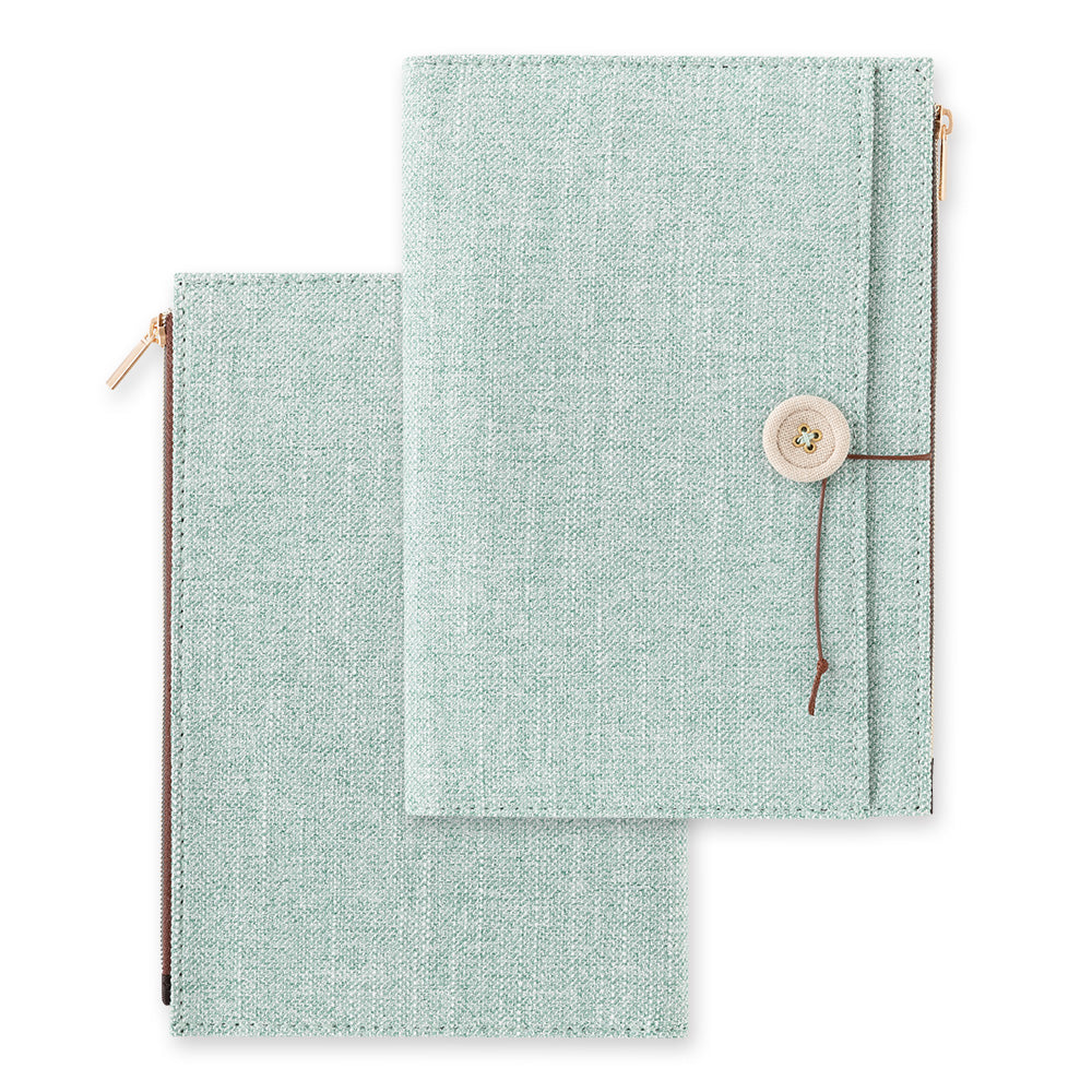 Midori Yuru Log Notebook Cover [B6] - Cloth Light Blue — open spread