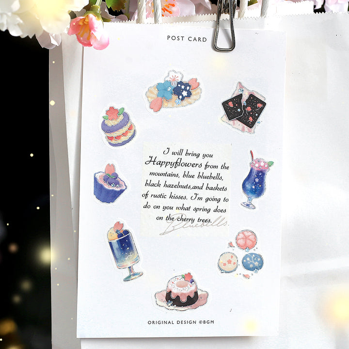 BGM Sakura Limited Flake Seal: Cafe Ala Mode - Cherry Blossoms at Night — with packaging