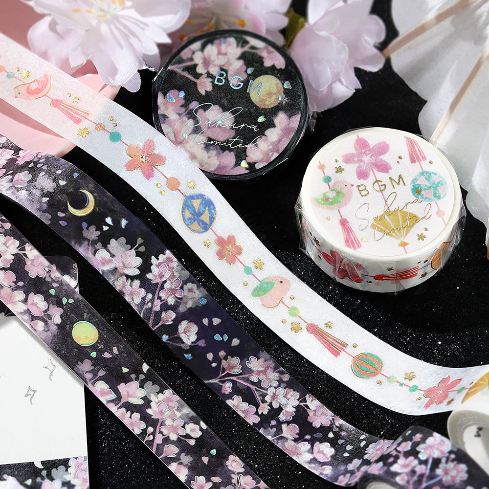 BGM Sakura Limited Masking Tape: Sakura - Moon-Viewing Cherry Blossoms — with packaging