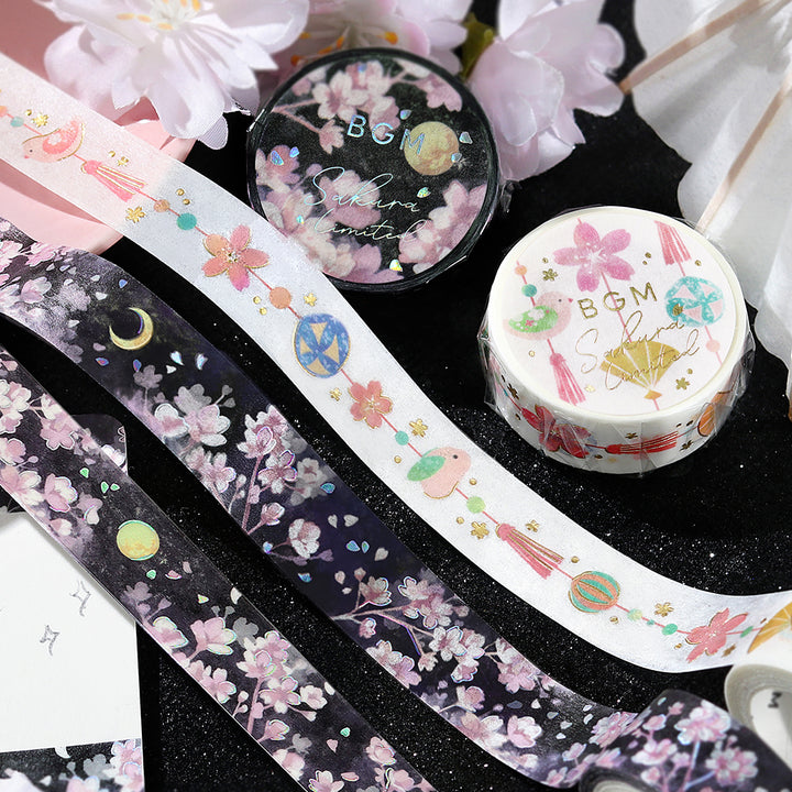 BGM Sakura Limited Masking Tape: Sakura - Moon-Viewing Cherry Blossoms — with packaging