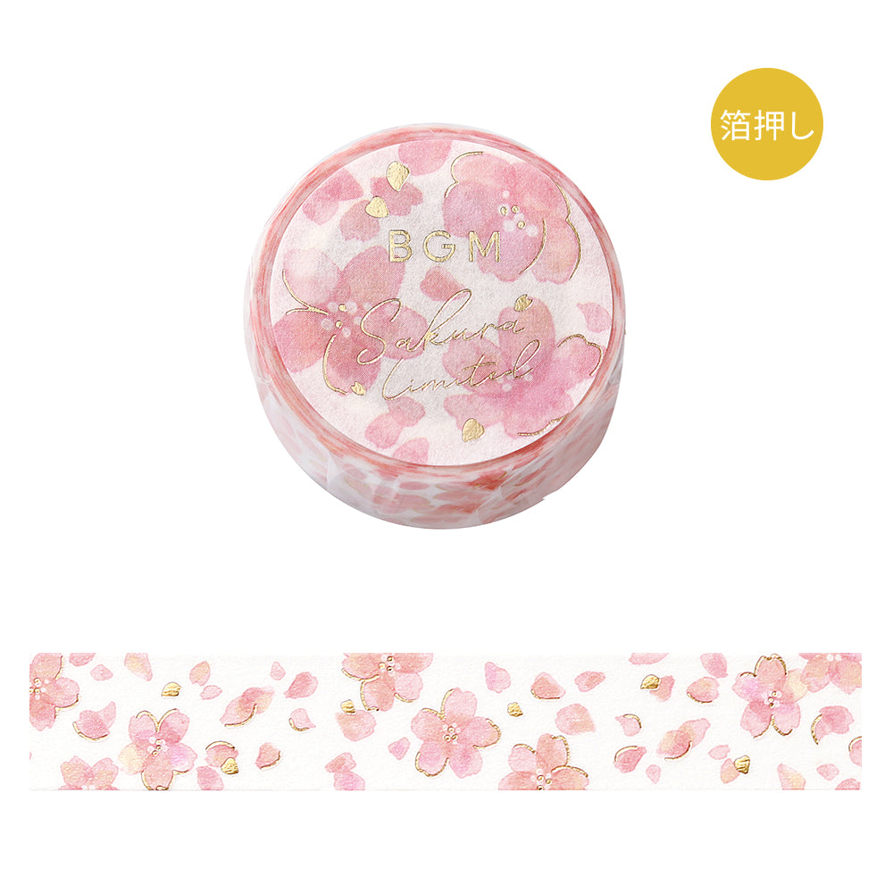 BGM Sakura Limited Masking Tape: Sakura - Spilt Cherry Blossoms — roll front