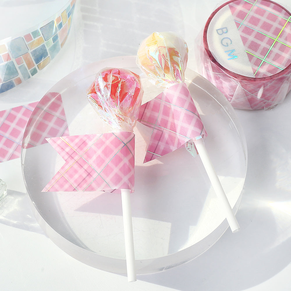 BGM Foil Stamping Clear Tape: Life - Pink Lattice — roll side
