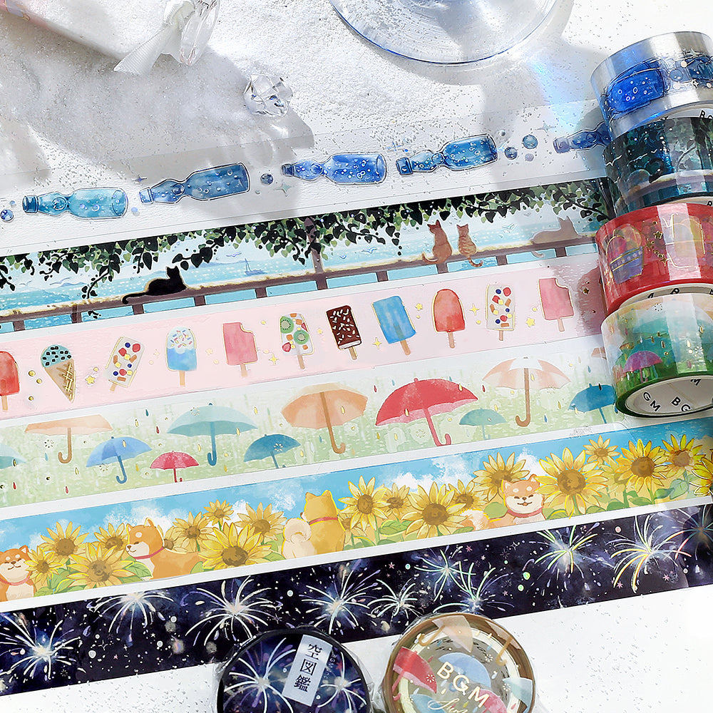 BGM Summer Limited Clear Tape - Dogs and Sunflowers — roll side