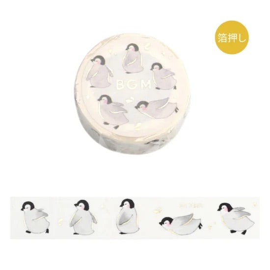 BGM Foil Stamping Masking Tape: Life - Running Penguin — roll front