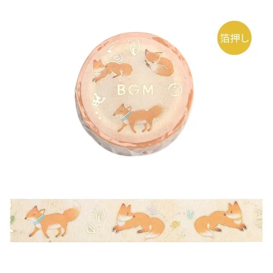 BGM Foil Stamping Masking Tape: Life - Leaves and Fox — roll front