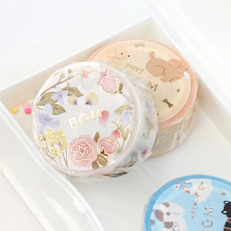 BGM Foil Stamping Masking Tape - Flower Poem — roll side