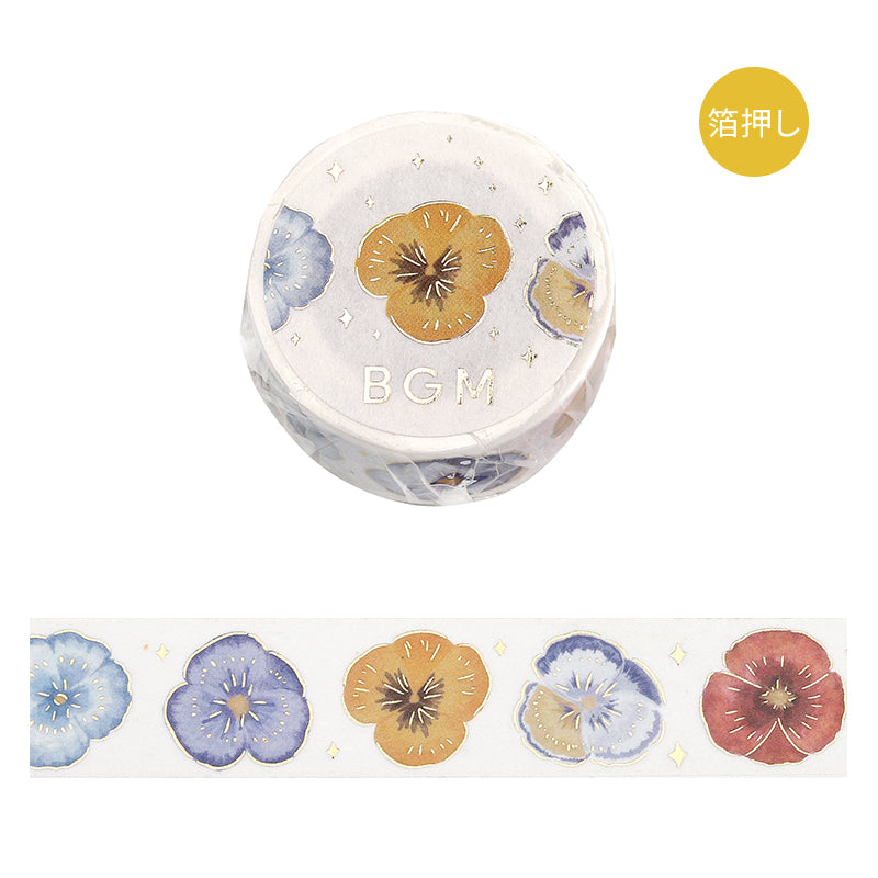 BGM Foil Stamping Masking Tape: Life - Pansy Bookmark — roll front