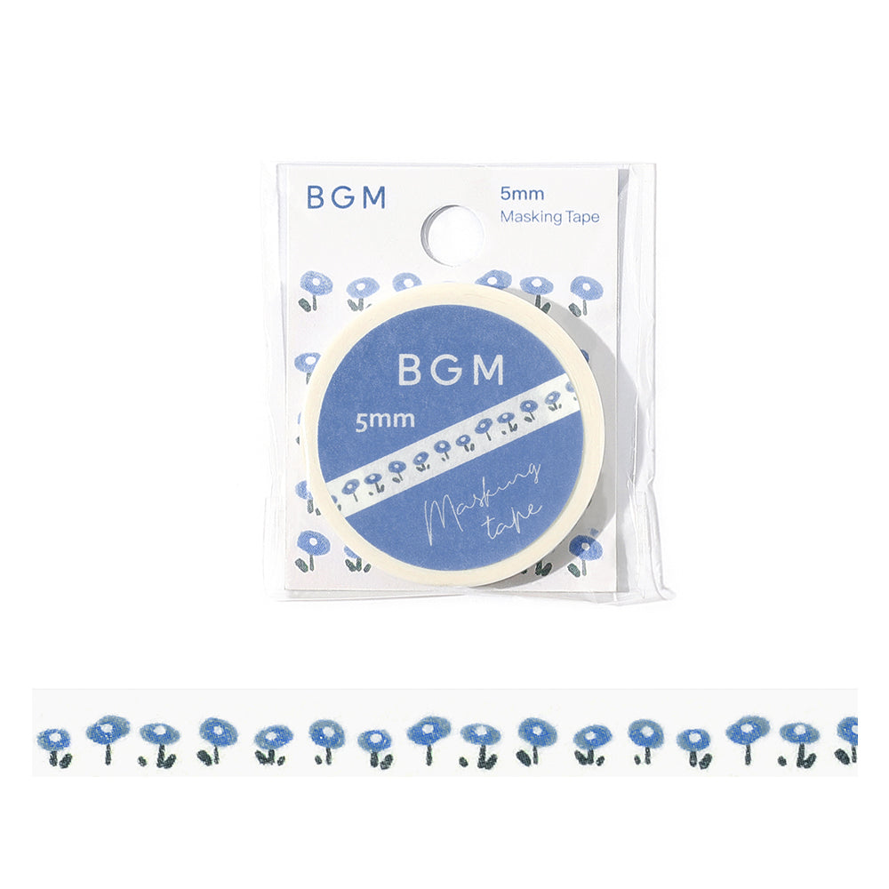 BGM Foil Stamping Masking Tape: Life - Little Blue Flowers — roll front