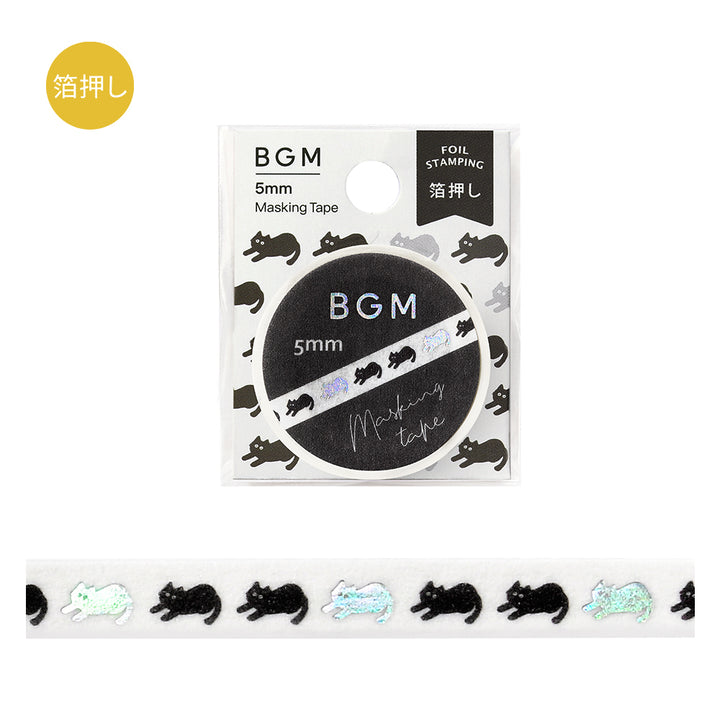 BGM Foil Stamping Masking Tape: Life - Black Cat — roll front