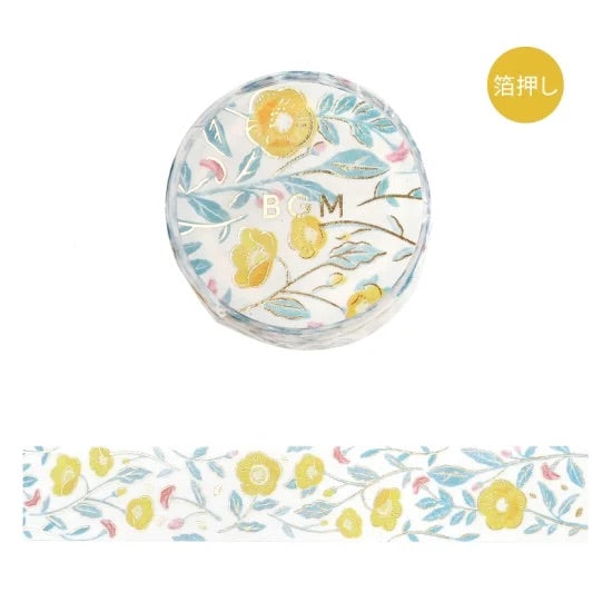 BGM Foil Stamping Masking Tape: Flower Pattern - Sasanqua Flower — roll front