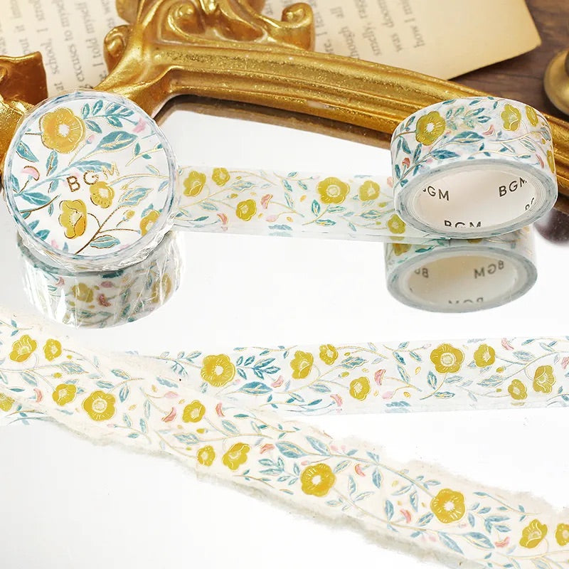 BGM Foil Stamping Masking Tape: Flower Pattern - Sasanqua Flower — applied on surface