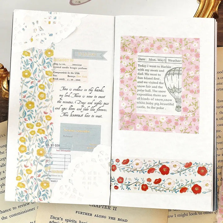 BGM Foil Stamping Masking Tape: Flower Pattern - Sasanqua Flower — with packaging