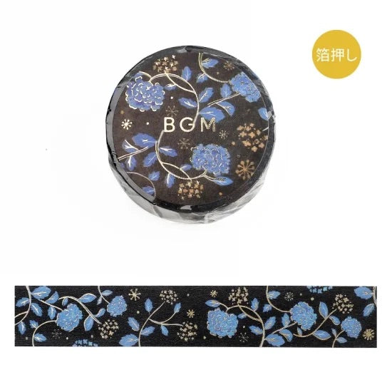BGM Foil Stamping Masking Tape: Flower Pattern - Hydrangea — roll front