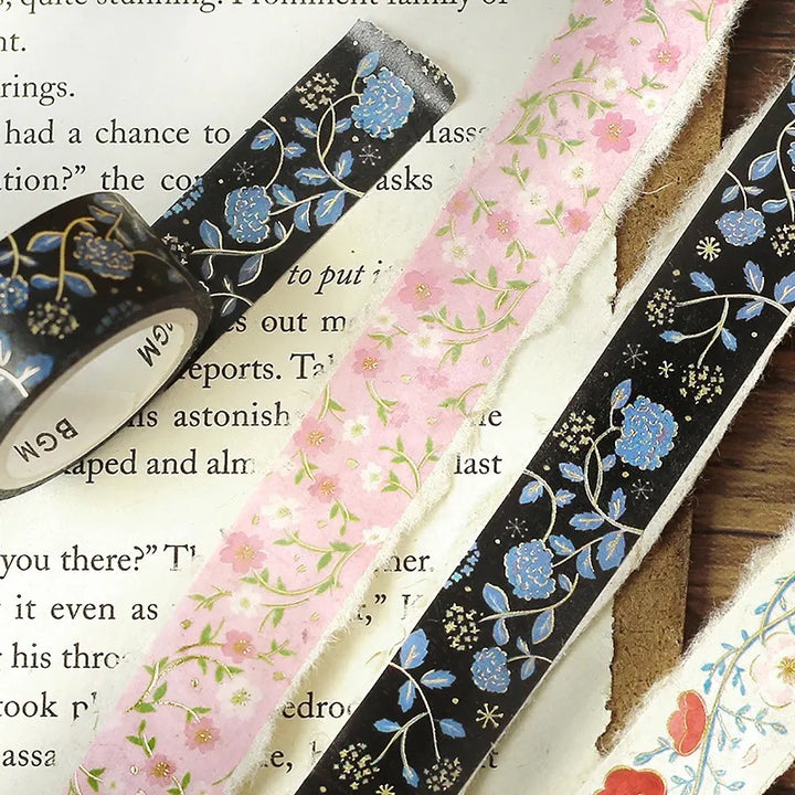 BGM Foil Stamping Masking Tape: Flower Pattern - Hydrangea — applied on surface