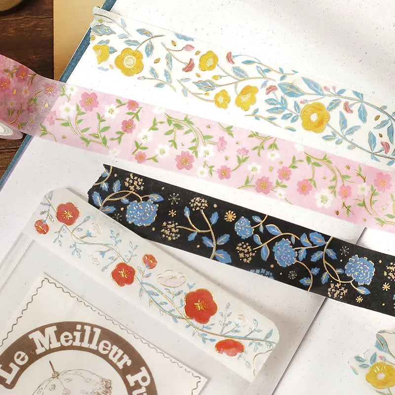BGM Foil Stamping Masking Tape: Flower Pattern - Hydrangea — roll side