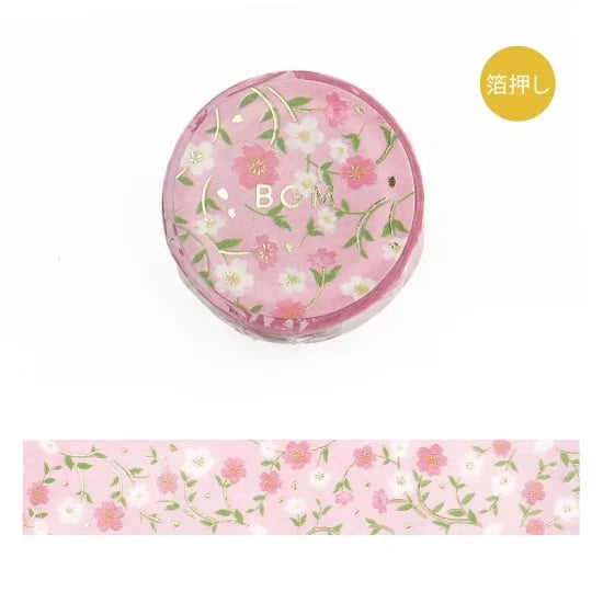 BGM Foil Stamping Masking Tape: Flower Pattern - Sakura — roll front