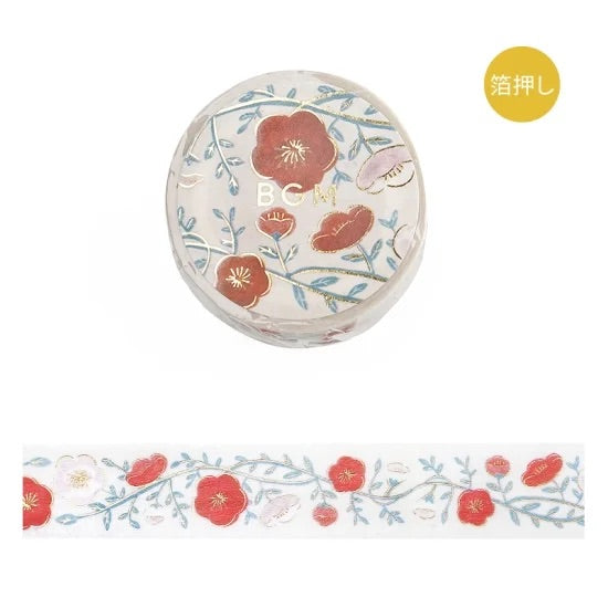 BGM Foil Stamping Masking Tape: Flower Pattern - Plum — roll front