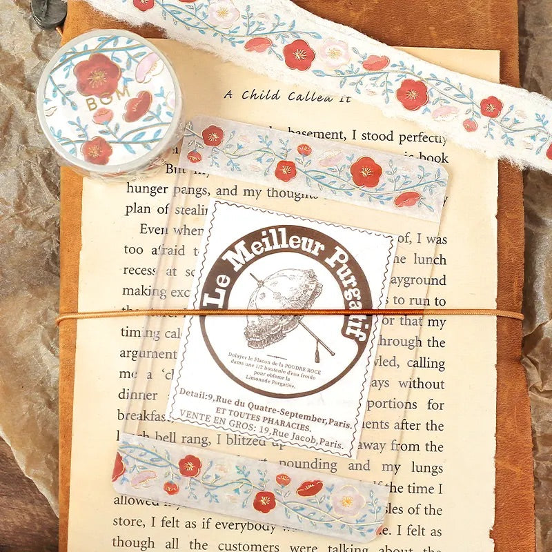 BGM Foil Stamping Masking Tape: Flower Pattern - Plum — applied on surface