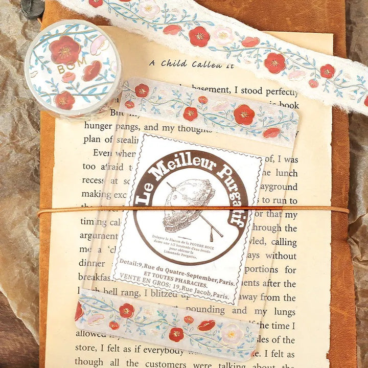 BGM Foil Stamping Masking Tape: Flower Pattern - Plum — applied on surface