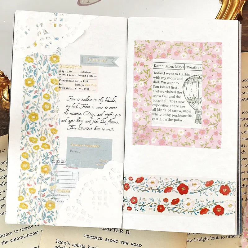 BGM Foil Stamping Masking Tape: Flower Pattern - Plum — with packaging