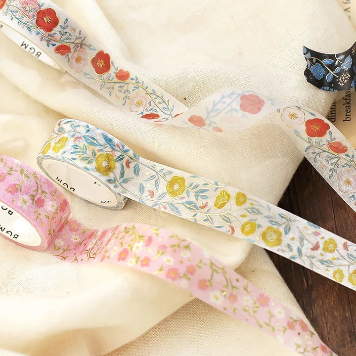 BGM Foil Stamping Masking Tape: Flower Pattern - Plum — roll side