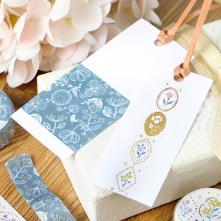 BGM Foil Stamping Masking Tape: Kusabana Techo - Blue Transparent — applied on surface