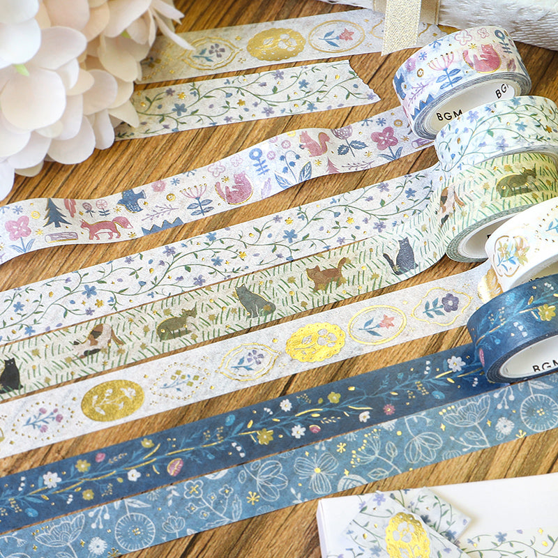 BGM Foil Stamping Masking Tape: Kusabana Techo - Blue Transparent — roll side