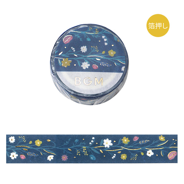 BGM Foil Stamping Masking Tape: Kusabana Techo - Hana no Hana (Flowering Plants) — roll front
