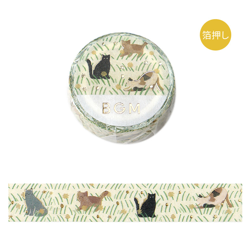 BGM Foil Stamping Masking Tape: Kusabana Techo - Cats — roll front