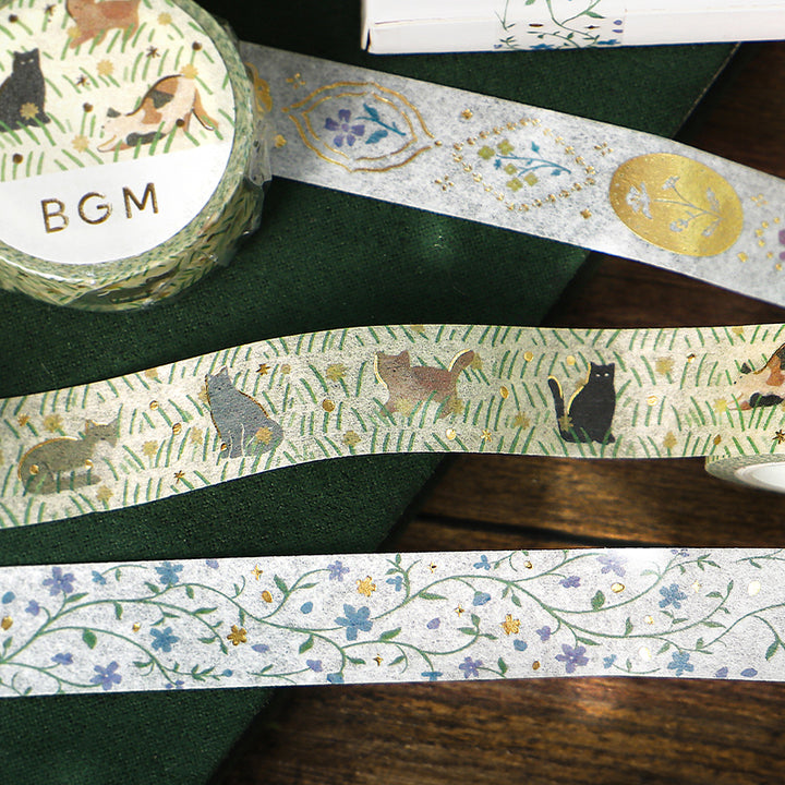 BGM Foil Stamping Masking Tape: Kusabana Techo - Cats — applied on surface